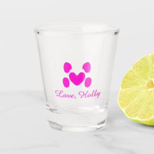Dog heart paw pink pet add name text animal cat na shot glass