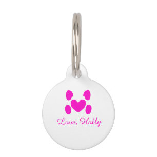 Dog heart paw pink pet add name text animal cat na tag