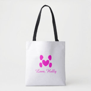 Dog heart paw pink pet add name text animal cat na tote bag