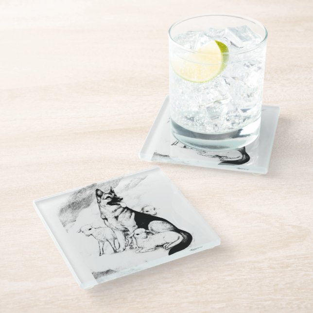 Dog Heaven, the Master's Flock Glass Coaster (Angled)