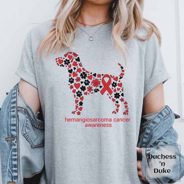 Dog Hemangiosarcoma Awareness Red Ribbon T-Shirt (Dog Hemangiosarcoma Awareness Red Ribbon T-Shirt)