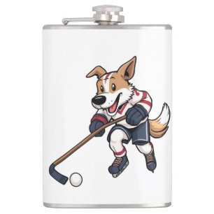 Dog Hockey Player Hip Flask