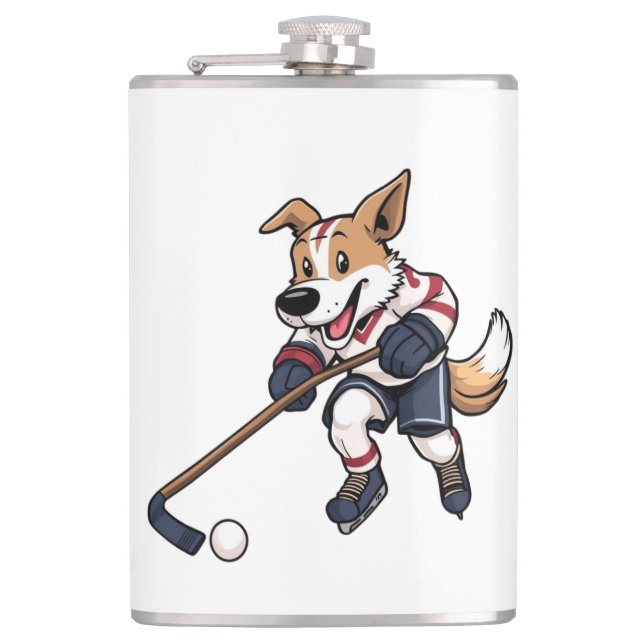 Dog Hockey Player Hip Flask (Front)