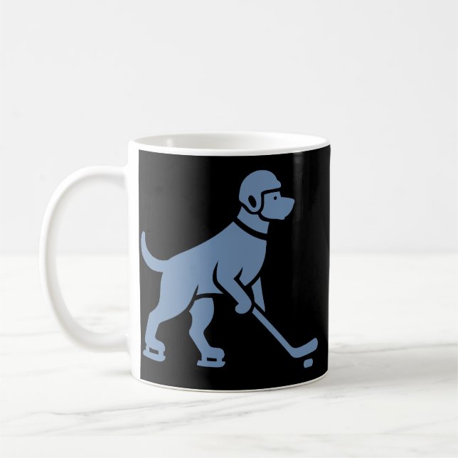 Dog Hockey Player Silhouette Coffee Mug (Left)