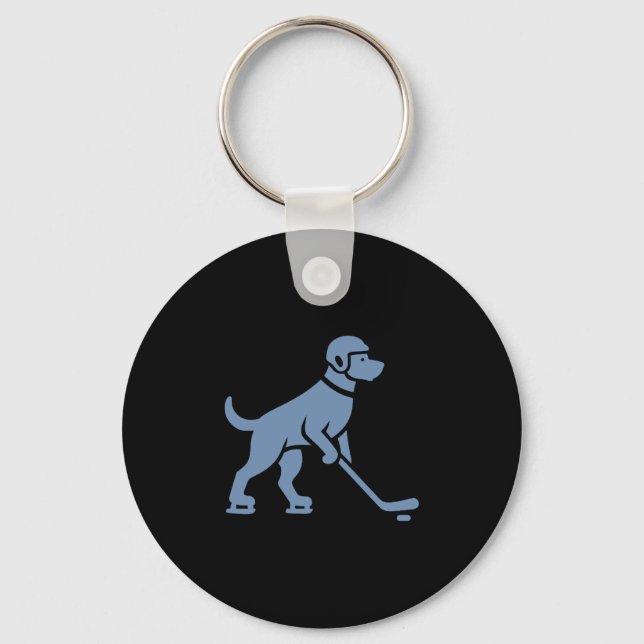 Dog Hockey Player Silhouette Key Ring (Front)