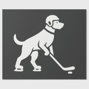 Dog Hockey Player Silhouette Wrapping Paper