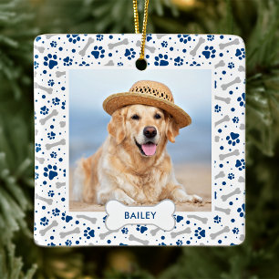 Dog Holiday Cute Paw Prints Personalised Pet Photo Ceramic Ornament