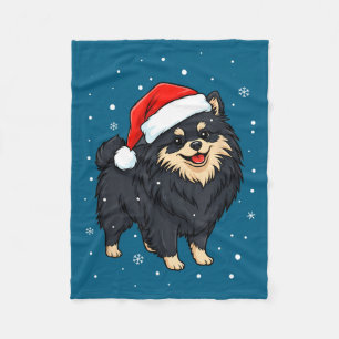 Dog Holiday Meranian Dog Santa Illustration - Fluf Fleece Blanket