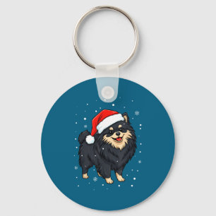 Dog Holiday Meranian Dog Santa Illustration - Fluf Key Ring