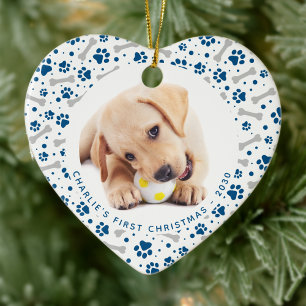 Dog Holiday Paw Prints Bone Personalised Pet Photo Ceramic Tree Decoration