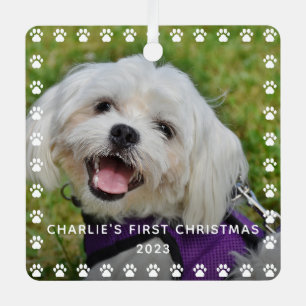 Dog Holiday Paw Prints Personalised Pet 2 Photo Metal Tree Decoration