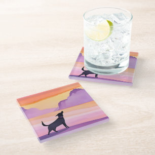 Dog Howl Black Dog Watercolor Silhouette Glass Coaster