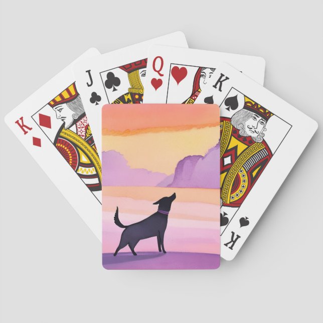 Dog Howl | Black Dog Watercolor Silhouette Playing Cards (Back)