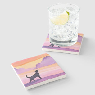 Dog Howl Black Dog Watercolor Silhouette Stone Coaster