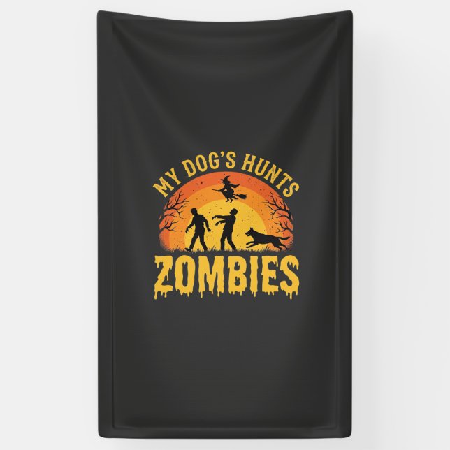 Dog Hunts Zombies Halloween Design Banner (Vertical)