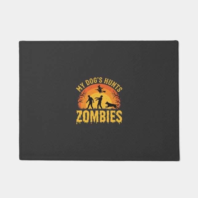 Dog Hunts Zombies Halloween Design Doormat (Front)