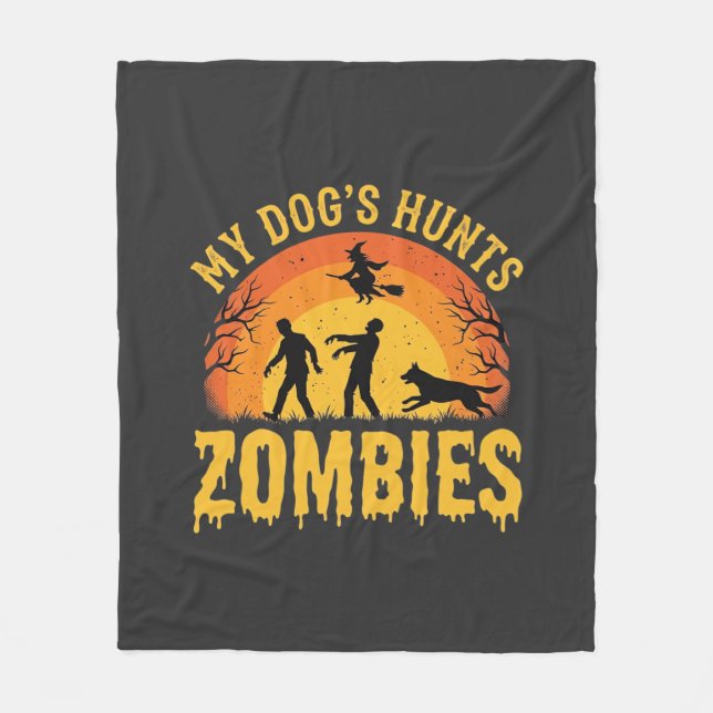 Dog Hunts Zombies Halloween Design Fleece Blanket (Front)