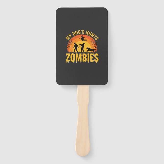 Dog Hunts Zombies Halloween Design Hand Fan (Front)