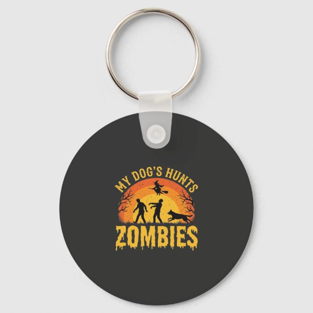 Dog Hunts Zombies Halloween Design Key Ring (Front)