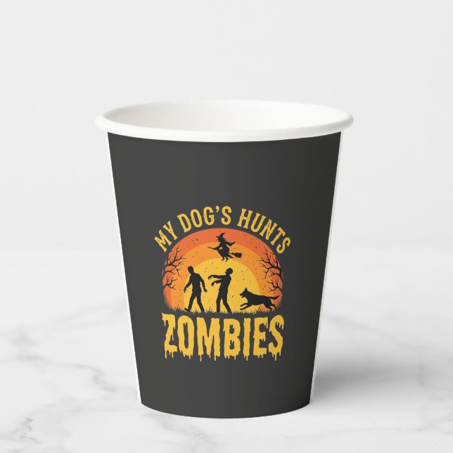 Dog Hunts Zombies Halloween Design Paper Cups (Front)