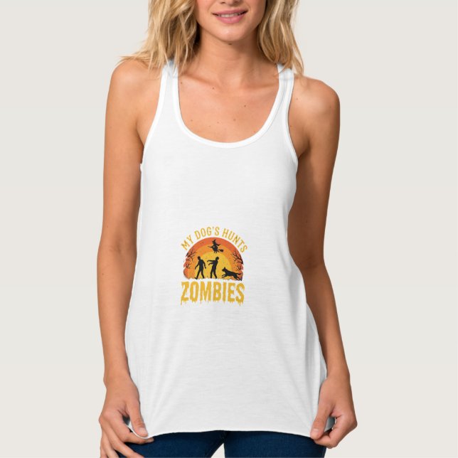 Dog Hunts Zombies Halloween Design Singlet (Front)