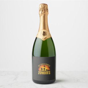 Dog Hunts Zombies Halloween Design Sparkling Wine Label