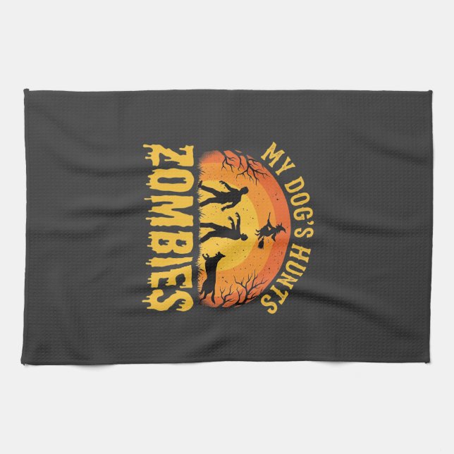 Dog Hunts Zombies Halloween Design Tea Towel (Horizontal)