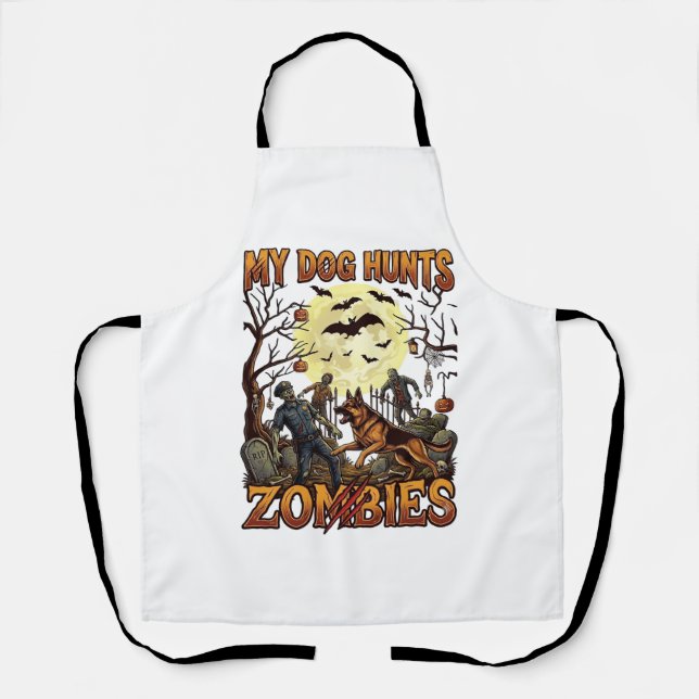 Dog Hunts Zombies Halloween German Shepherd Moon_1 Apron (Front)