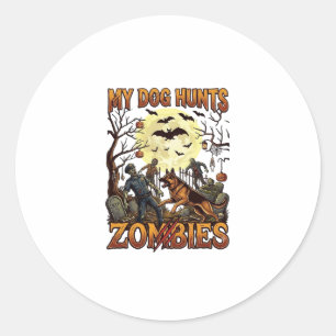 Dog Hunts Zombies Halloween German Shepherd Moon_1 Classic Round Sticker