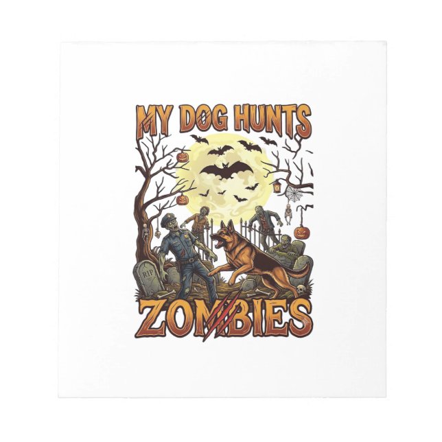 Dog Hunts Zombies Halloween German Shepherd Moon_1 Notepad (Front)