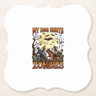 Dog Hunts Zombies Halloween German Shepherd Moon_1 Paper Coaster