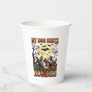 Dog Hunts Zombies Halloween German Shepherd Moon_1 Paper Cups