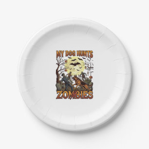 Dog Hunts Zombies Halloween German Shepherd Moon_1 Paper Plate