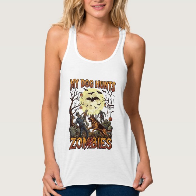 Dog Hunts Zombies Halloween German Shepherd Moon_1 Singlet (Front)