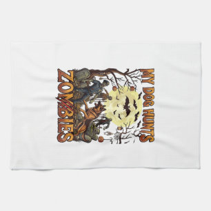 Dog Hunts Zombies Halloween German Shepherd Moon_1 Tea Towel