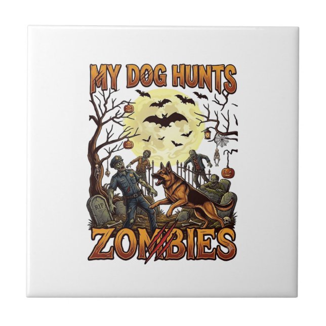 Dog Hunts Zombies Halloween German Shepherd Moon_1 Tile (Front)