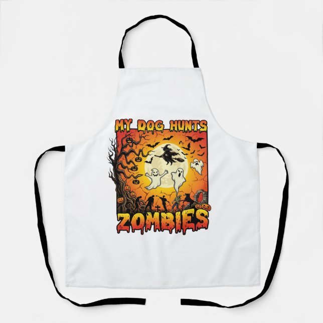Dog Hunts Zombies Halloween Ghosts Witch Moon Apron (Front)