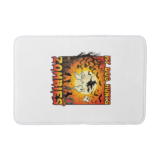 Dog Hunts Zombies Halloween Ghosts Witch Moon Bath Mat (Front)