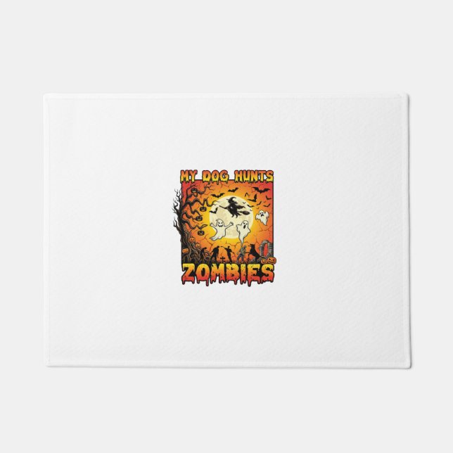 Dog Hunts Zombies Halloween Ghosts Witch Moon Doormat (Front)