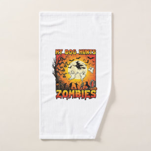 Dog Hunts Zombies Halloween Ghosts Witch Moon Hand Towel
