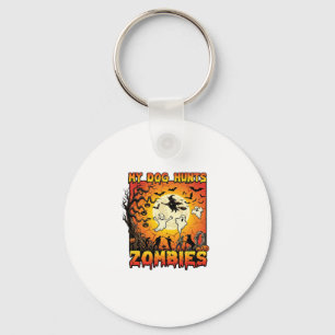 Dog Hunts Zombies Halloween Ghosts Witch Moon Key Ring