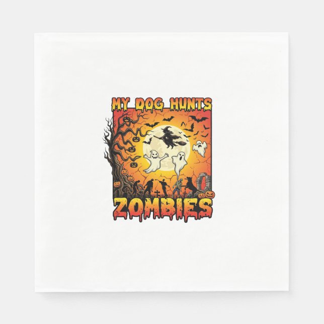 Dog Hunts Zombies Halloween Ghosts Witch Moon Napkin (Front)