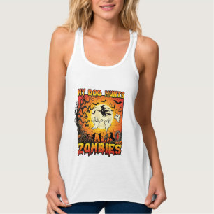 Dog Hunts Zombies Halloween Ghosts Witch Moon Singlet
