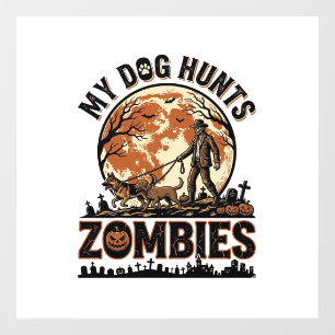 Dog Hunts Zombies Vintage Halloween Vector Design_