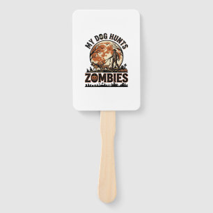 Dog Hunts Zombies Vintage Halloween Vector Design_ Hand Fan