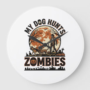 Dog Hunts Zombies Vintage Halloween Vector Design_ Large Clock