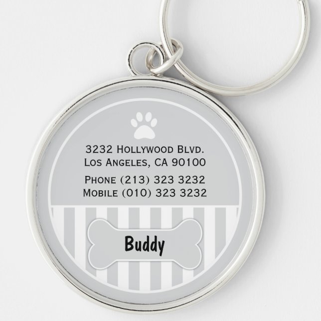 Dog ID Tag Grey Keychain (Front)