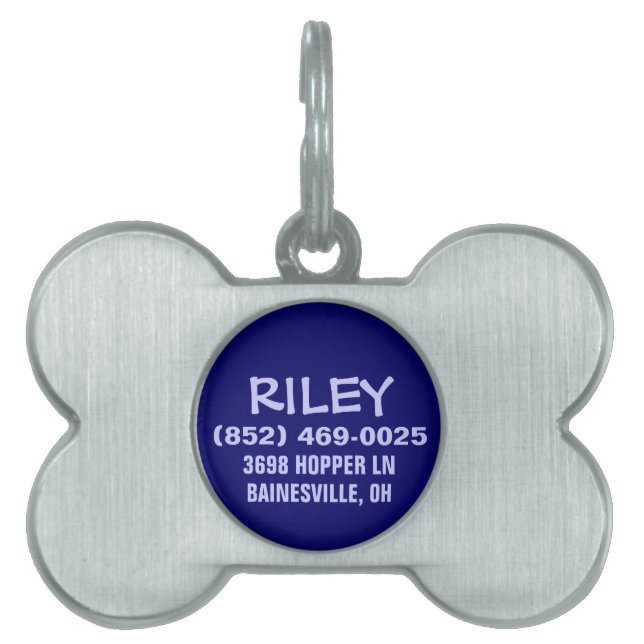 Dog ID Tag - Navy Blue Bone (Front)