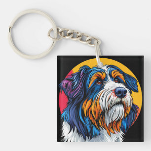 Dog Illustrating Vibrant Creativity Key Ring