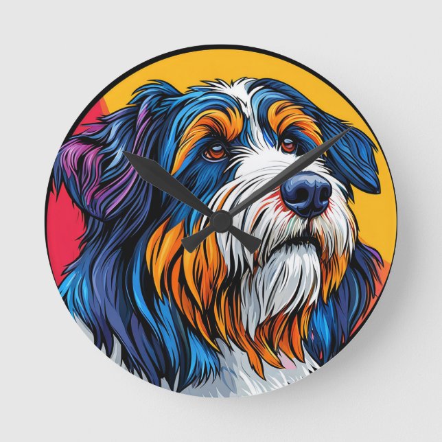 Dog Illustrating Vibrant Creativity Round Clock (Front)